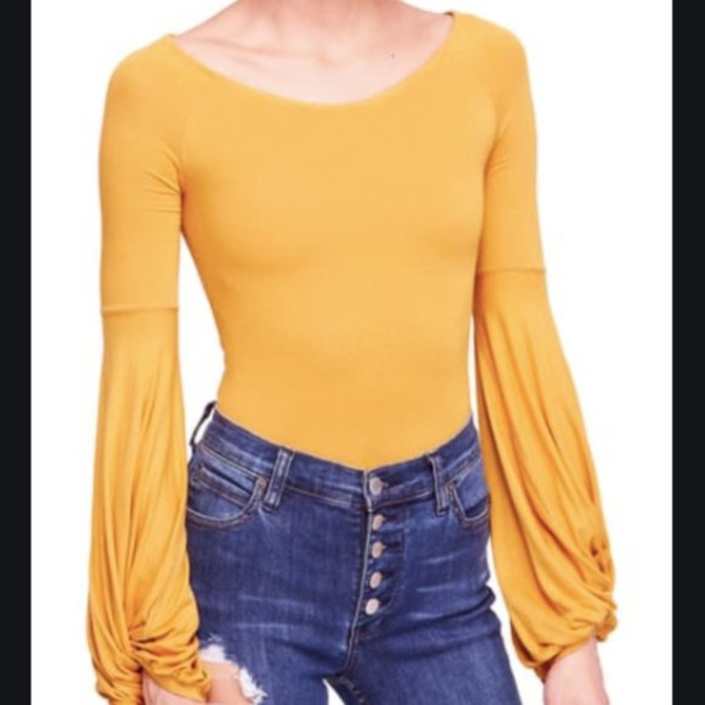 FP yellow To The Tropics Twist-Sleeve Top size XS